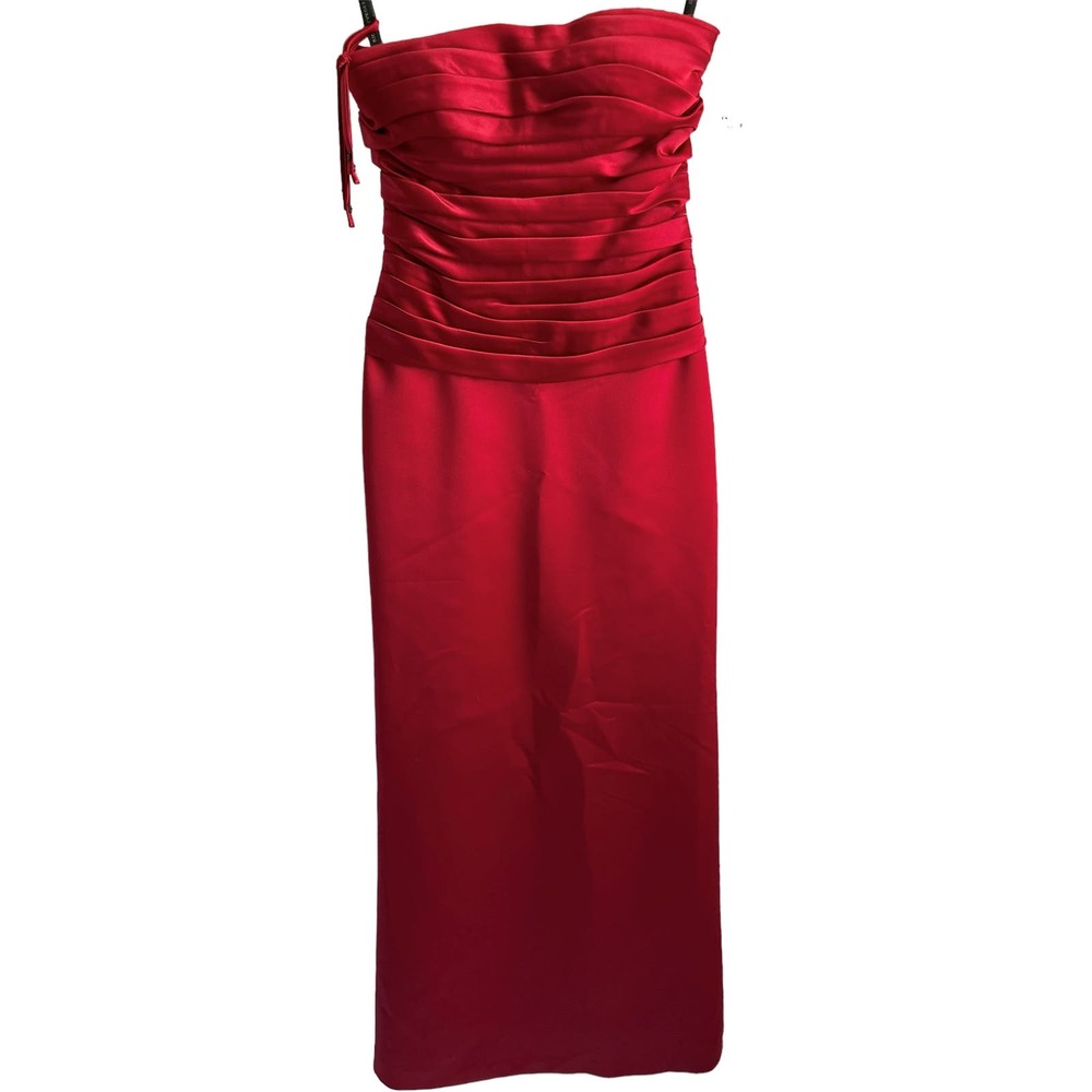 Bill Levkoff Women’s Size 4 Red Wine‎ Pleaded Strapless Midi Dress